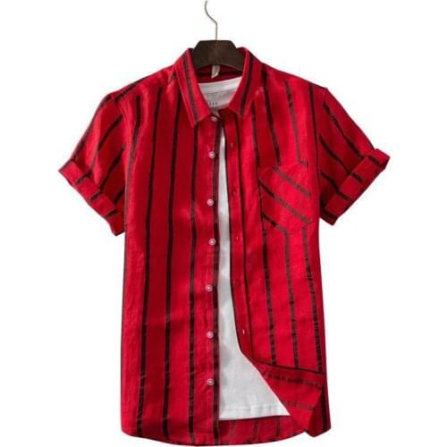 5 Color Linen Casual Shirt Men 2020 Summer New Style Fashion Flax Slim Fit Short Sleeve Striped Shirt Male Brand Clothes