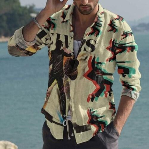 Dark Yellow Letters and Cartoon Character Print Custom Design Mens Long Sleeve Mature Casual Shirt