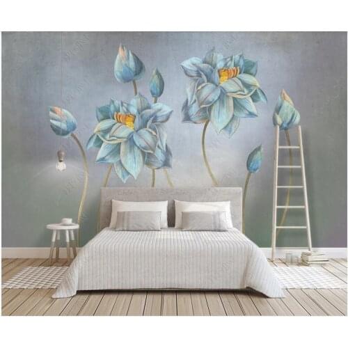 Wallpaper photo 3 d custom mural Fashion blue lotus flower landscape home decor in the living room Wallpaper for walls in rolls