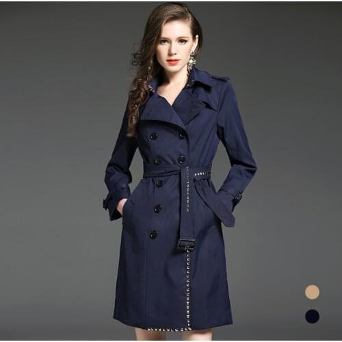 2018 New fashion long Trench Coat for Women England Style classic Trench double breasted overcoat rivet female outer wear