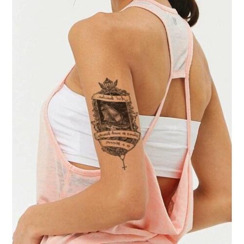 Ocean SailingTemporary Tattoo Sticker Black Wing English Letters Cross Fake Tatto Waterproof Tatoos Arm Laege Size for Women Men