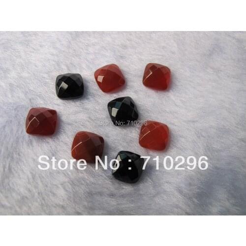 Wholesale Red Agat e Carnelian Black agates Bead Cabochon 10mm Facet Square Cushion Gem stone cabochon DIY 10pcs/lot