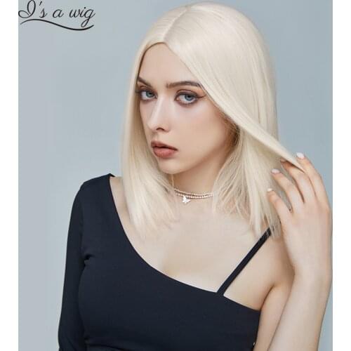 Is a wig Short 60 White Bob Wigs Synthetic Straight Wigs for Women Middle Part Natural 613 Blonde Black Red Pink Hair Wigs