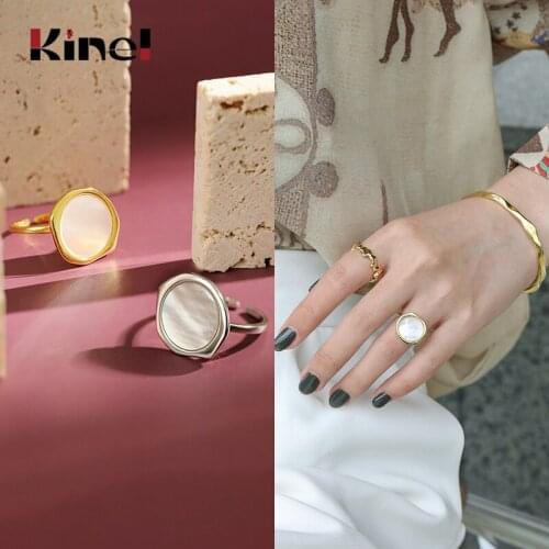 Kinel 18K Gold 925 Sterling Silver Ring Vintage Shell bague Adjustable Finger Simple Punk Ring Silver 925 Jewelry