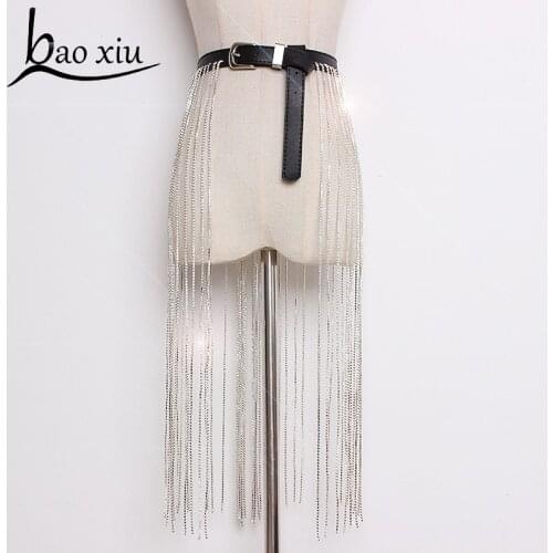 2019 New Luxury Women Tassel Chain Belt Full Rhinestone bride Silver Bling Female Crystal Waist Metal PU Leather Belt Accessory