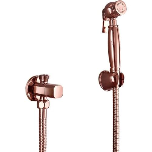 Free ship Rose Gold brass Hand held bidet shattaf kit sprayer douche set with hose Bracket +valve New