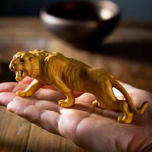 Boxwood 13cm 17cm Tiger Sculpture Wood Carving Beast Lucky Animal Home Decor