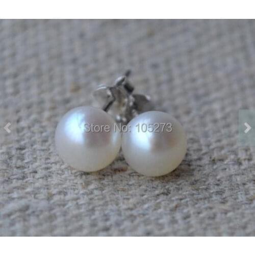 Perfect Pearl Earrings AAA 7-7.5MM White Color Freshwater Pearl Earring Stud S925 Sterling Silvers Jewelry Free Shipping