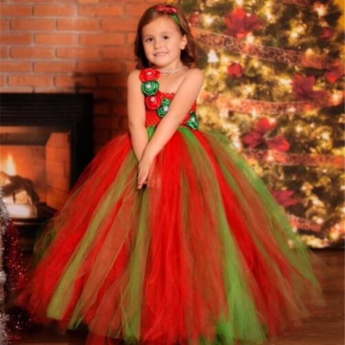 POSH DREAM Christmas Flower Girl Dress Tenageer Kids Chirstmas Clothes Dress Red Green Baby Girl Christmas Tutu Dress