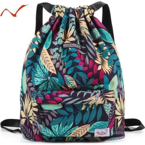 Waterproof Drawstring Backpack Leaf Pattern Sports Bags for Women Men Outdoor Fitness Training Gym Surfing Bag For Shoes Storage
