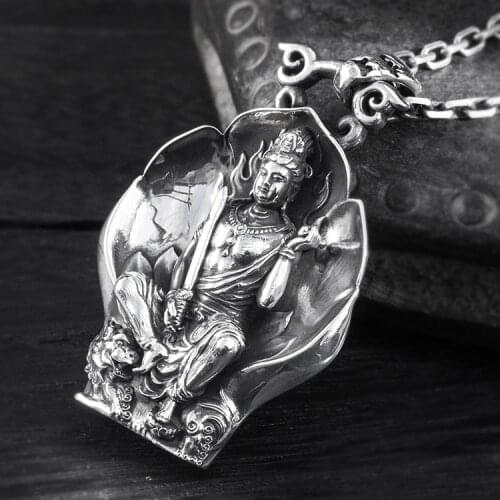 Solid 999 Sterling Silver handmade prayer Buddha mens women pendant Charm amulet jewelry A5254