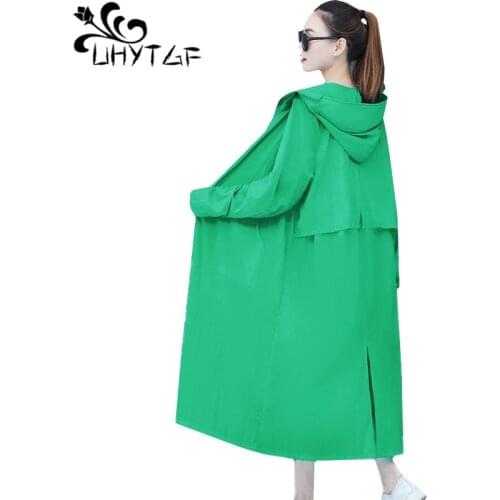 UHYTGF Womens summer jacket Breathable Anti-UV thin Sun protection clothing Hooded long Windbreaker coat Female Plus size top 91