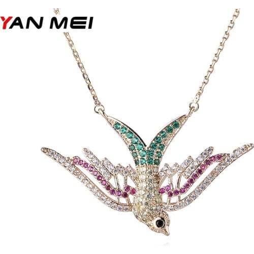 YANMEI Rhinestone Swallow Pendant&Chain Neckalces For Women CZ Animal Multicolor Collar necklace Jewelry Accessories YMD1336