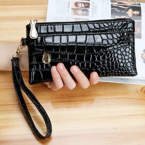 Patent Leather Womens Wallets Long Double Zipper Ladies Wallet Clutch Money Bag Design Card Holder Crocodile Purses