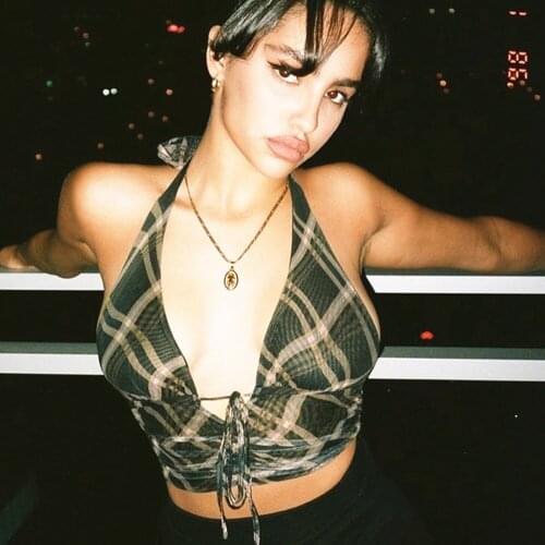 Ladies Striped Suit Sexy Plaid Printed Sling Slim High Waist Contrast Pleated Skirt Womens Summer Street Suit 2021 New