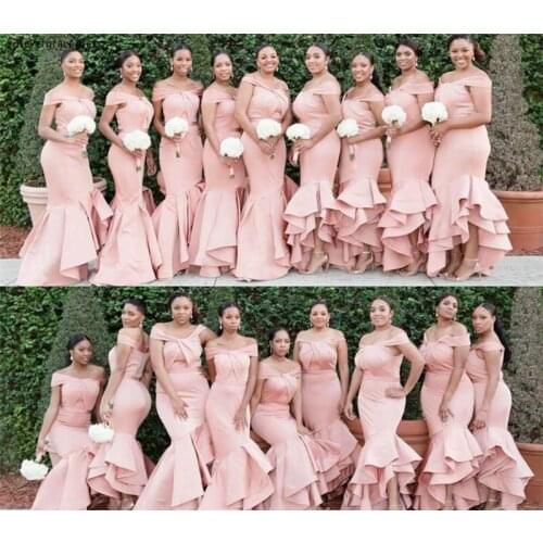 2019 New Pink Bridesmaid Dress Cheap Off Shoulder Summer Country Garden Formal Wedding Party Guest Maid of Honor Gown Plus Size