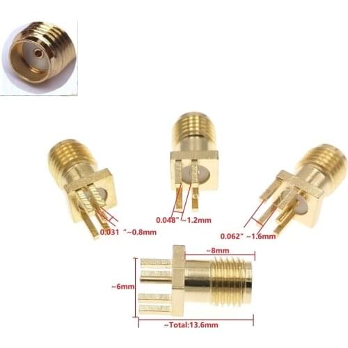 10Pcs Gold SMA Female Jack Solder PCB Clip Edge Mount RF Adapter Connector 0.062'' or 0.048" 0.031"