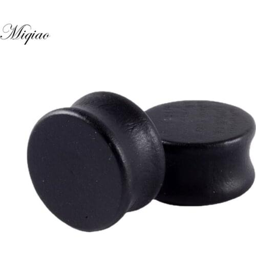 Miqiao 2pcs Explosive Simple Black Solid Wood Ear Expander 8mm-30mm Exquisite Human Body Piercing Jewelry