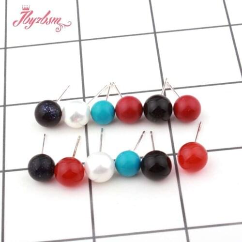 8mm Round Cat Eye Coral Agates Jades Stone Beads Silver Fashion Jewelry Studs Earrings 1 Pair For Women Gift Free Shipping
