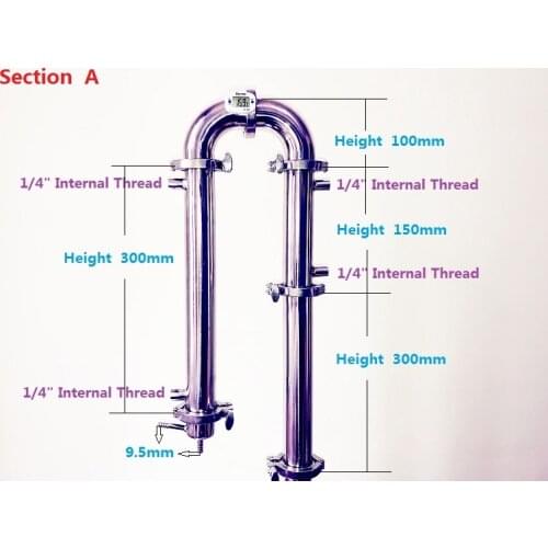 Free Shipping 1.5"(38mm)OD50.5 Sanitary Distiller Column,Reflux Tower Combination / Internal Thread Style,Stainless Steel 304