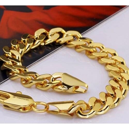 Heavy Massive Stamped Yellow Gold Filled Mens Womens Bracelet Chain Cuban Link Jewelry 20cm