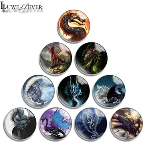 12mm 10mm 16mm 20mm 25mm 30mm 549 Dragon Mix Round Glass Cabochon Jewelry Finding 18mm Snap Button Charm Bracelet