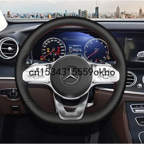 DIY Sew Customized Steering Wheel Cover For Benz C260L e300l a200L gla200 E C GLC Black Leather Interior Accessories
