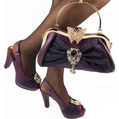 Doershow beautiful Shoes and Bag Set African Sets 2020 purple Color Italian Shoe Bag Set Decorated with Rhinestone! HDA1-3