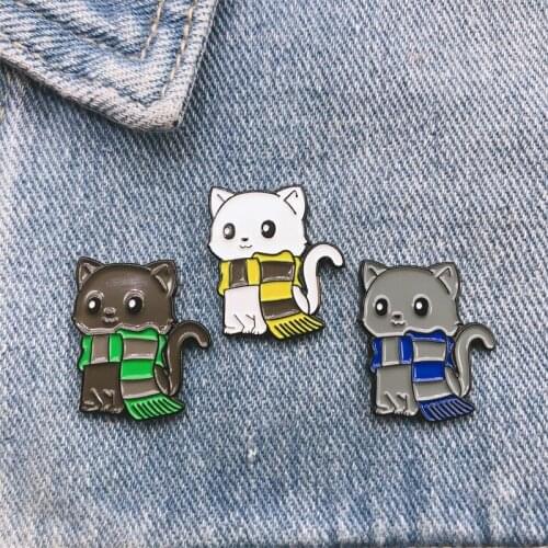 Cartoon cute animal enamel brooch cat dog scarf pin alloy badge cowboy clothes bag accessories woman jewelry gift for friends