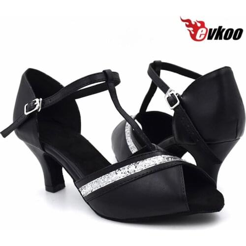Evkoodance Brand Professional Golden Pu And Black Imitate Leather 4.5/6cm Low Heel Shiny Women Latin Dance Shoes Evkoo-449