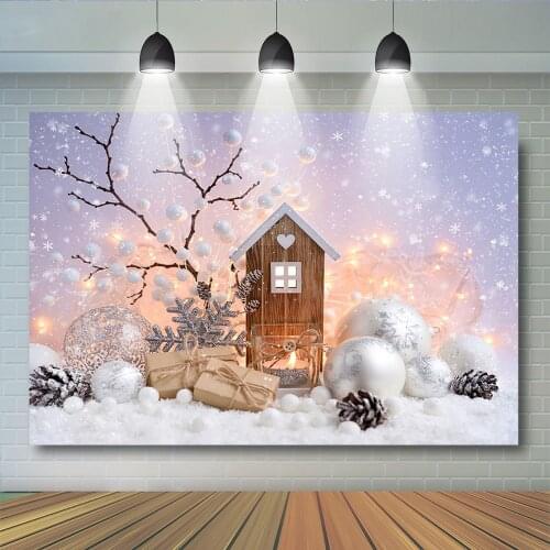 Christmas Snow Day Background Wooden House Photography Old Trees Snow White Floor Children Bokeh Backdrops For Photo Studio