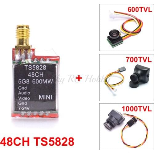 FPV 5.8GHz 600mW 48 Channels TS5828 Mini Wireless A/V Transmitting TX Module + 600TVL / 700TVL / 1000TVL Camera For 220 250 Quad