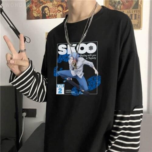 Anime SK8 The Infinity Langa Hasegawa Long Sleeve T Shirts Harajuku Manga Skateboard Boys Summer Fake Two Pieces Striped T-Shirt