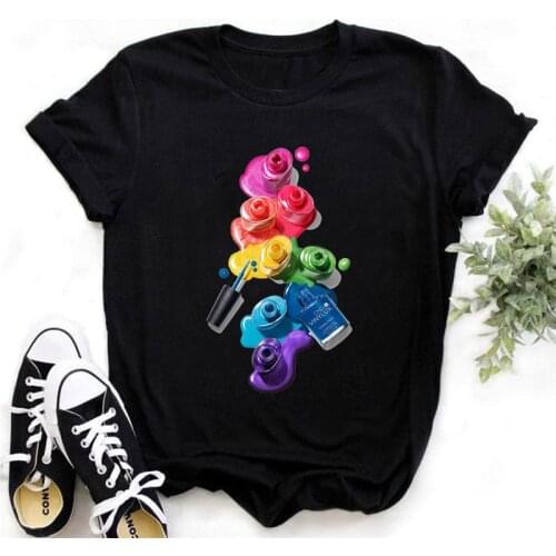 Watercolor red Nail Polish black tshirt women clothes 2021 summer tops tee shirt femme funny t shirts streetwear wholesale