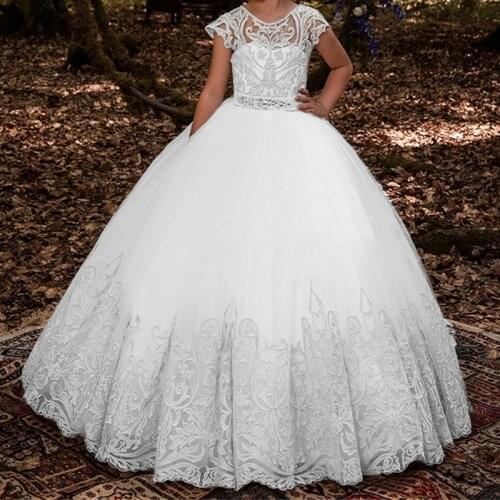 Pretty white Lace Flower Girls Dresses For Wedding First Communion Dresses Party Prom Princess Gown Pageant Dresses 2020