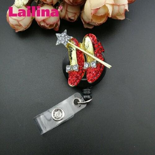 Red Crystal Shoes and Star Dorothy Wizard Of Oz Style Shoes ID Badge Reel
