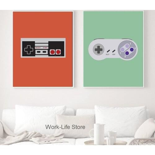 Colorful Video Game Canvas Painting Game Controllers Poster Print Retro Gaming Wall Art Picture for Kids Room Living room Decor