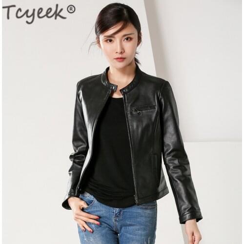 Tcyeek Natural Sheepskin Coat Female Genuine Leather Moto Jacket Women Winter Autumn Clothes 2020 Ladies Real Leather Jacket 716