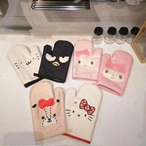My Melody Kitty Kawaii Heat Insulation Gloves Xo Cute Cartoon Anti-Scalding Heated Gloves High Temperature Microwave Oven Gloves