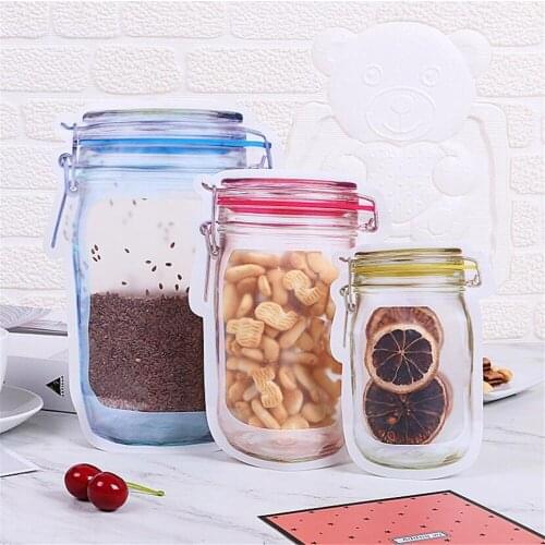 Reusable Mason Jar Bottles Bags Nuts Candy Cookies Bag Waterproof Seal Fresh Food Storage Bag Snacks Sandwich Zip Lock Bags