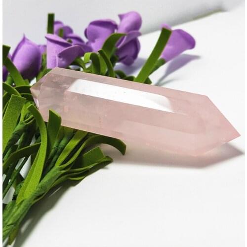 Natural 12 face rose Crystal Quartz wand Point Double Arrow Gem Stone pink crystal wand Healing