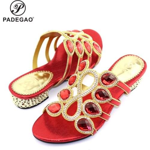 Newest Red Color African Shoes Without Matching Bags Italian Women For Prom Party Wedding Summer