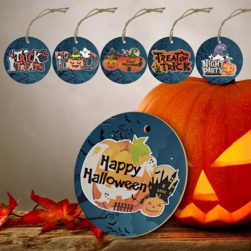 New Halloween Wooden Hanging Ornaments Pumpkin Car Pendant Plaque With Lanyard Window Door Decor Crafts Home Decoration