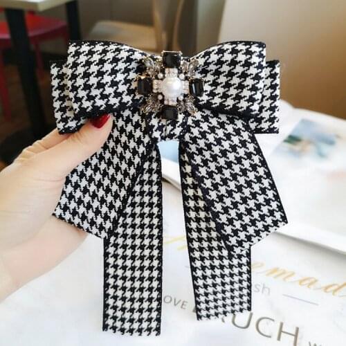 New Crystal Cross Bow Tie Womens Ladies Shirt Pearl Collar Flower College Wind Houndstooth Bowties Fashion Handmade Jewelry