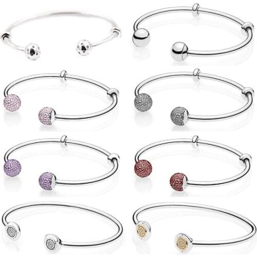 NEW 100% 925 Sterling Silver Double-headed Classic Crystal Bangle Clear CZ Charm Bead Fit DIY Bracelet The Factory Wholesale