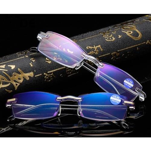 Anti Blue Light Reading Glasses Women Rimless Hyperopia Eyewear Red Frame Presbyopic Glasses +1.0 1.5 2.0 2.5 3.0 3.5 4.0