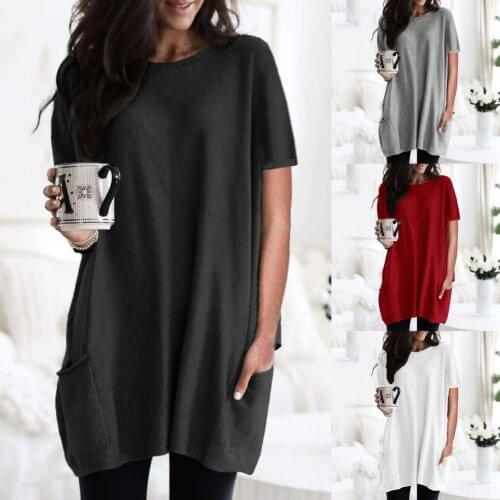 Casual Women T-shirt O Neck Solid Color Short Sleeve Loose Blouse Tunic for Office