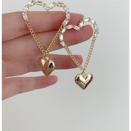 AENSOA Luxury Long Chain Heart Pendant Crystal Hanging Earrings for Trendy Women Rhinestone Earring Wedding Jewelry pendientes