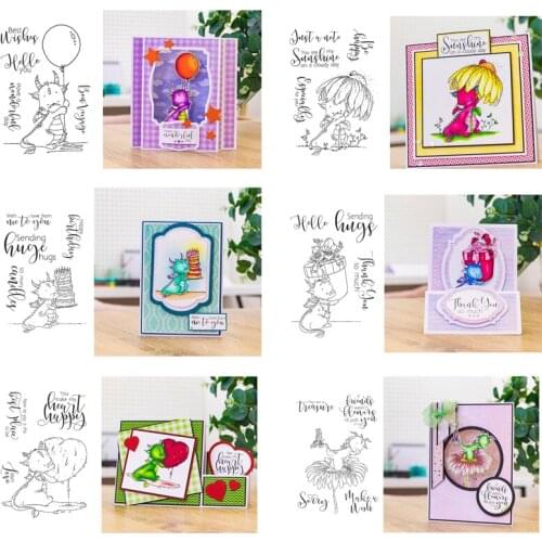 Best Wishes Words Lovely Dinosaur Theme Transparent Clear Silicone Stamps for Diy Scrapbooking Album Paper Cards Crafts