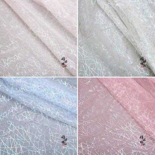 1Meter Pink Symphony Geometric Lines Mesh Lace Fabric For Girls' Tulle Dress Wedding Garment Sewing Decorative Net Fabric